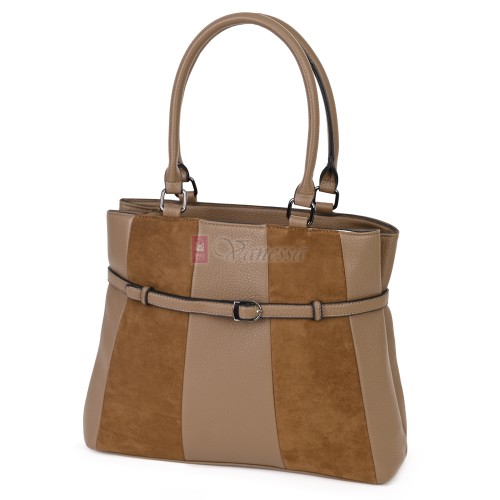 Голяма дамска ежедневна чанта от еко кожа, в тъмнобежов цвят. Код: 371