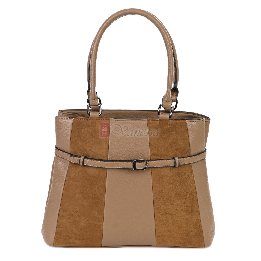 Голяма дамска ежедневна чанта от еко кожа, в тъмнобежов цвят. Код: 371