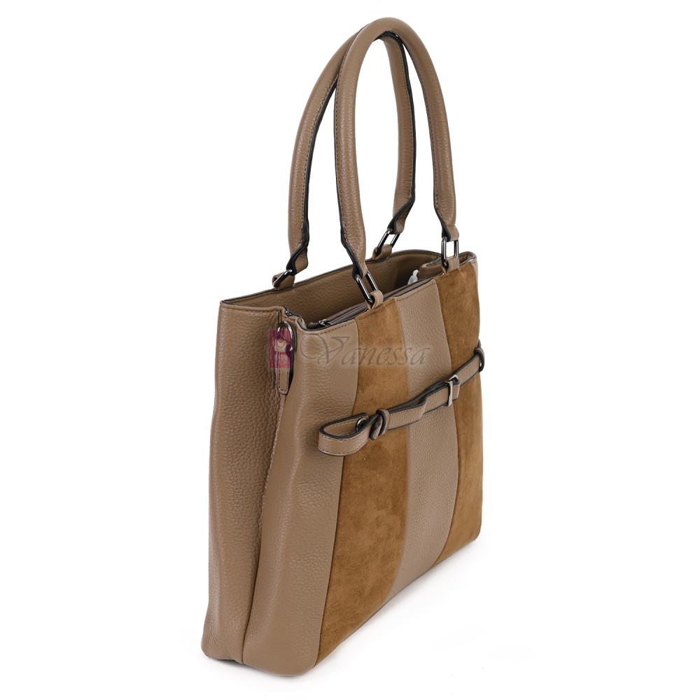 Голяма дамска ежедневна чанта от еко кожа, в тъмнобежов цвят. Код: 371