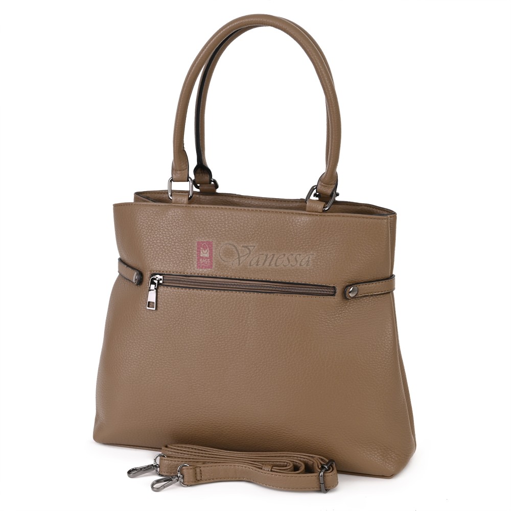 Голяма дамска ежедневна чанта от еко кожа, в тъмнобежов цвят. Код: 371