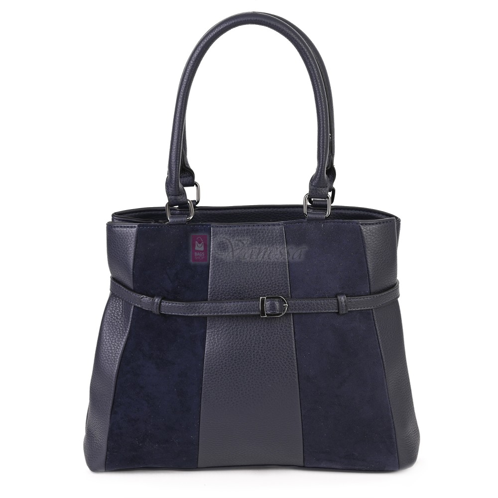 Голяма дамска ежедневна чанта от еко кожа, в тъмносин цвят. Код: 371