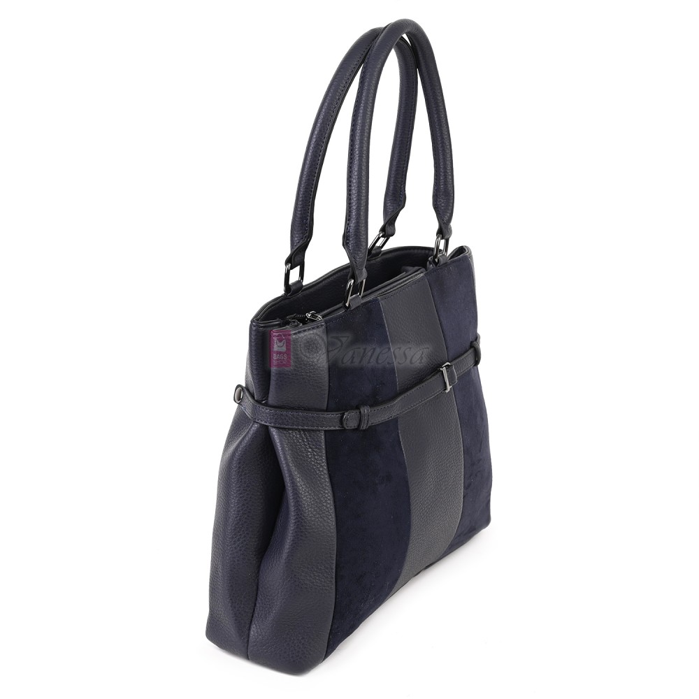 Голяма дамска ежедневна чанта от еко кожа, в тъмносин цвят. Код: 371