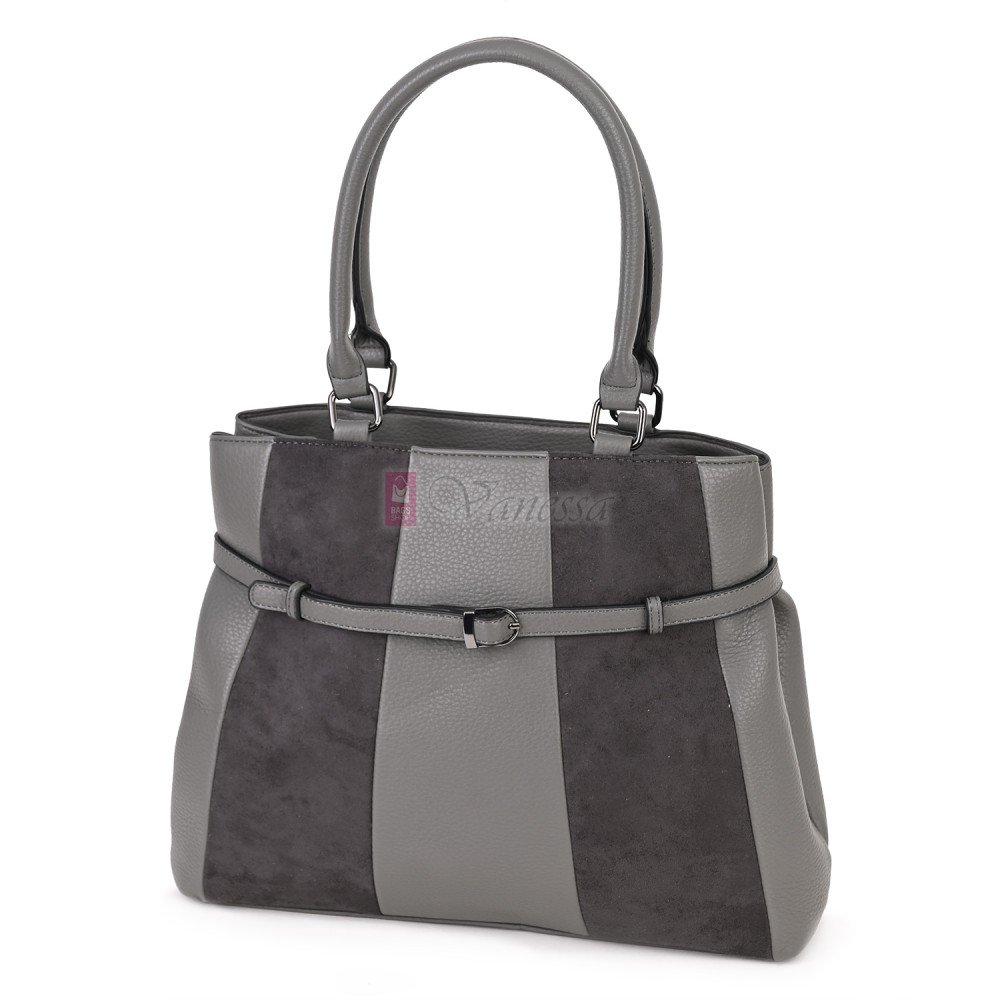 Голяма дамска ежедневна чанта от еко кожа, в сив цвят. Код: 371