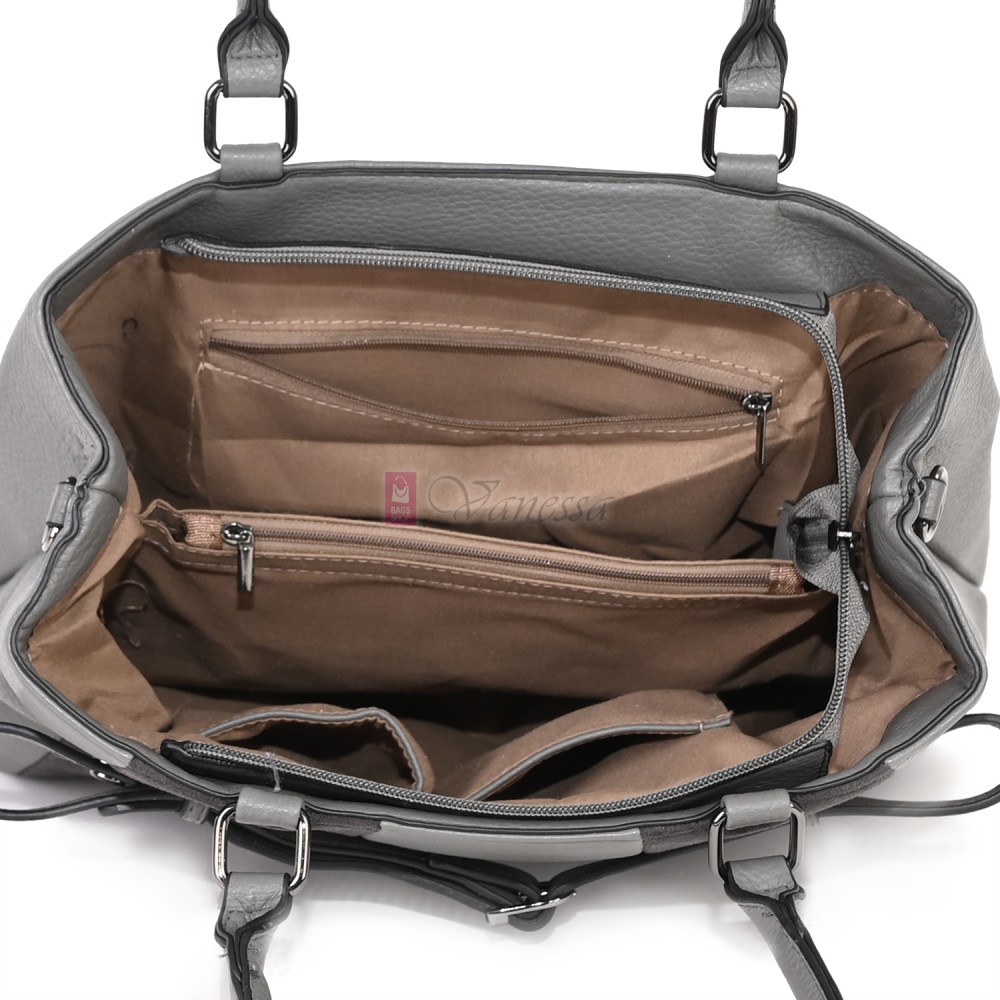 Голяма дамска ежедневна чанта от еко кожа, в сив цвят. Код: 371