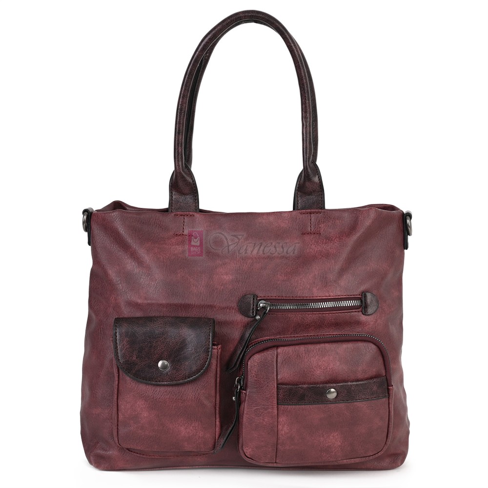 Ежедневна дамска чанта от еко кожа, в цвят бордо. Код: 375