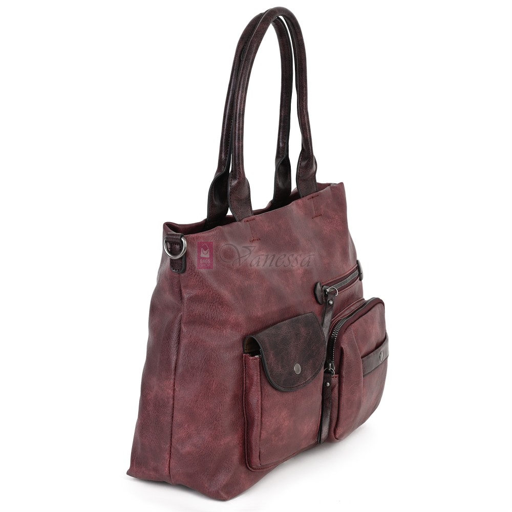 Ежедневна дамска чанта от еко кожа, в цвят бордо. Код: 375