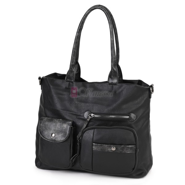 Ежедневна дамска чанта от еко кожа, в черен цвят. Код: 375