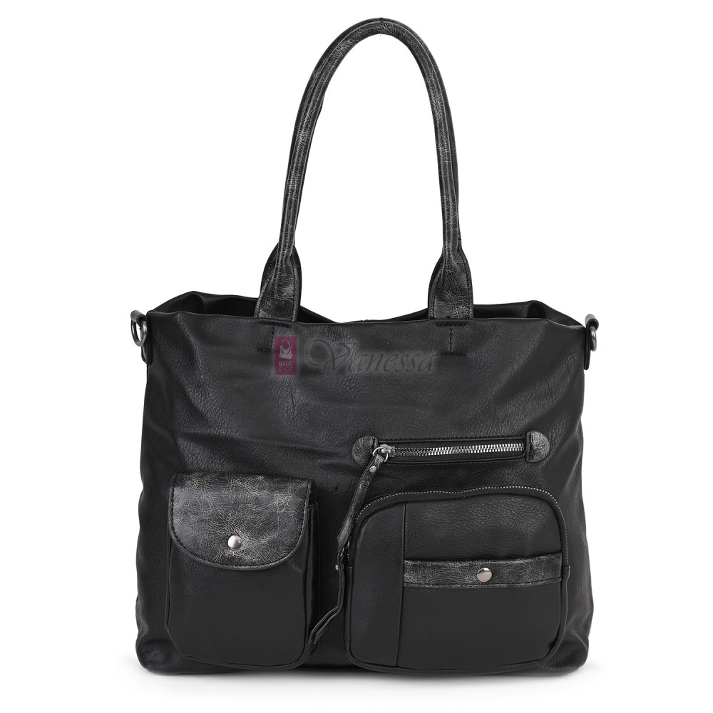 Ежедневна дамска чанта от еко кожа, в черен цвят. Код: 375