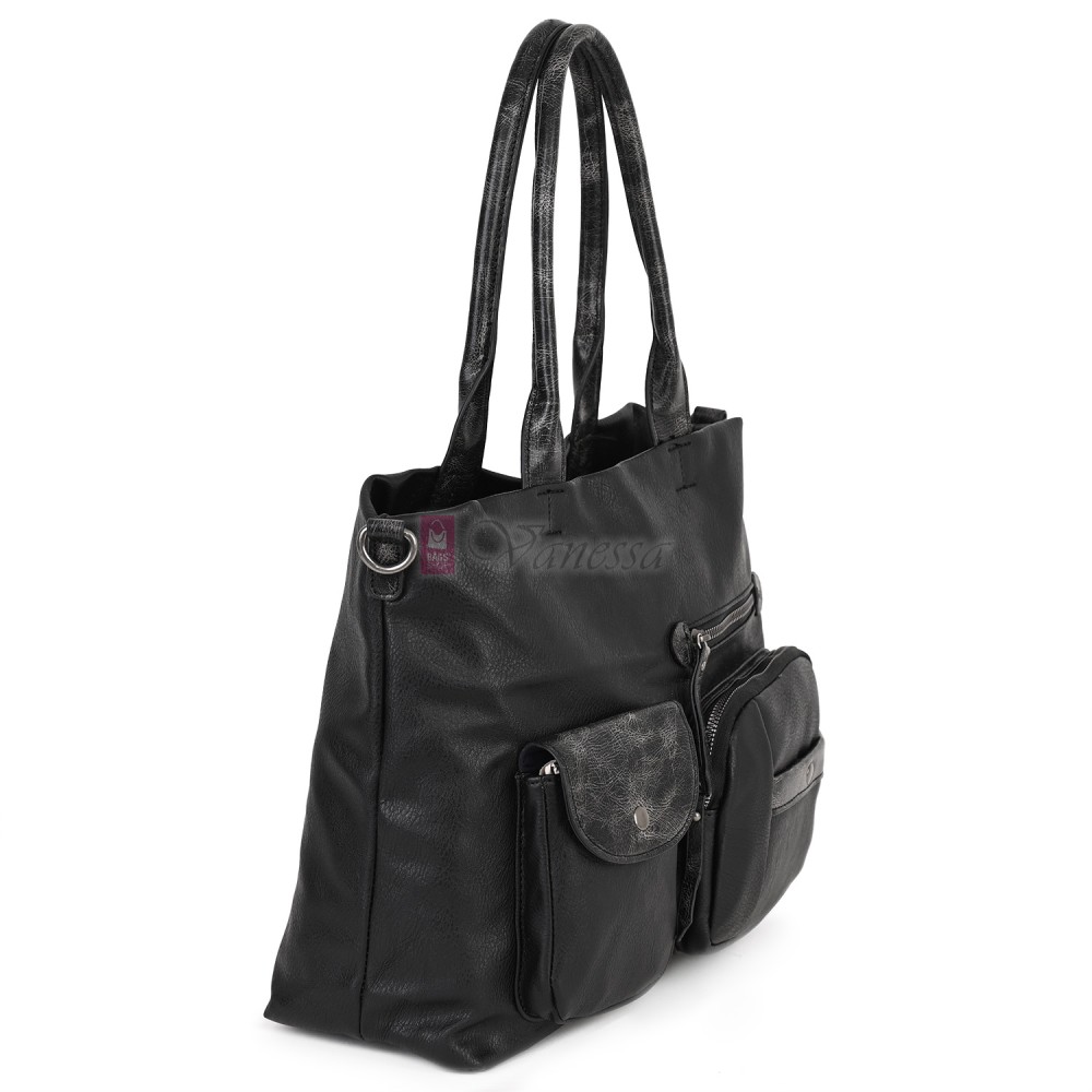 Ежедневна дамска чанта от еко кожа, в черен цвят. Код: 375