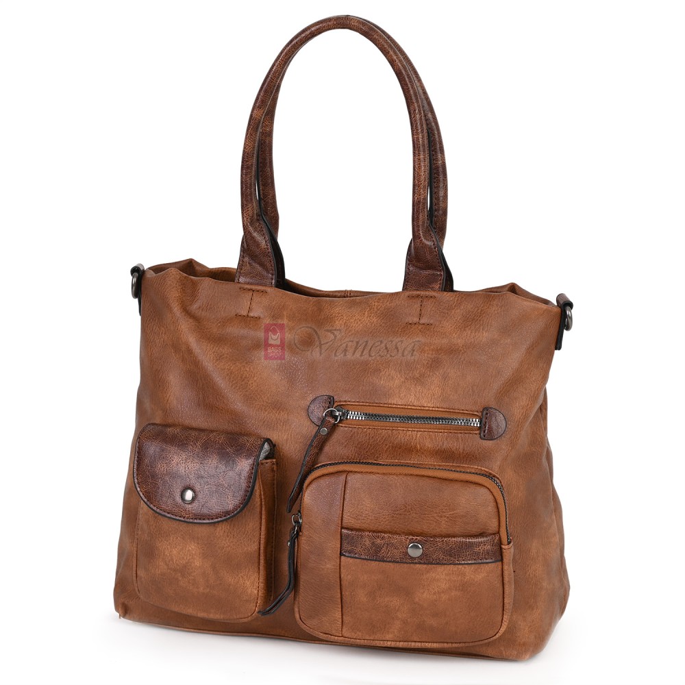 Ежедневна дамска чанта от еко кожа, в кафяв цвят. Код: 375