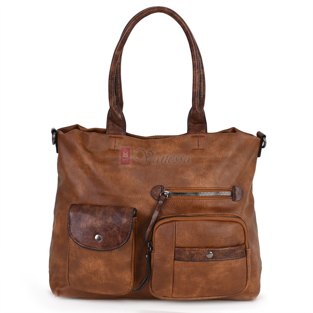 Ежедневна дамска чанта от еко кожа, в кафяв цвят. Код: 375