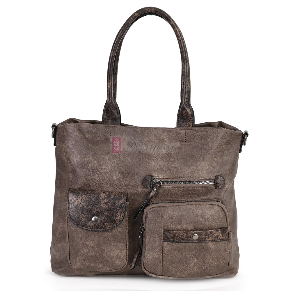 Ежедневна дамска чанта от еко кожа, в тъмнокафяв цвят. Код: 375