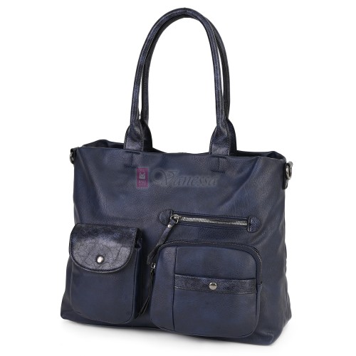 Ежедневна дамска чанта от еко кожа, в тъмносин цвят. Код: 375