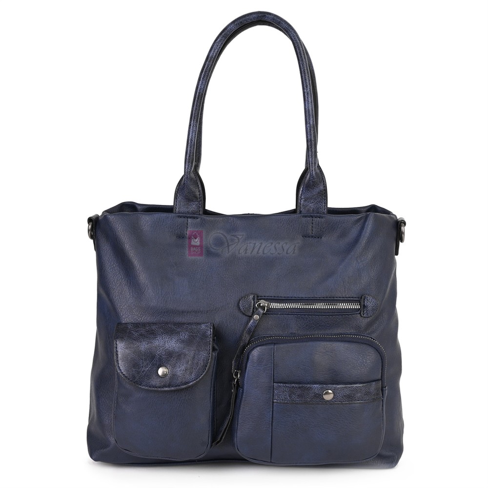 Ежедневна дамска чанта от еко кожа, в тъмносин цвят. Код: 375