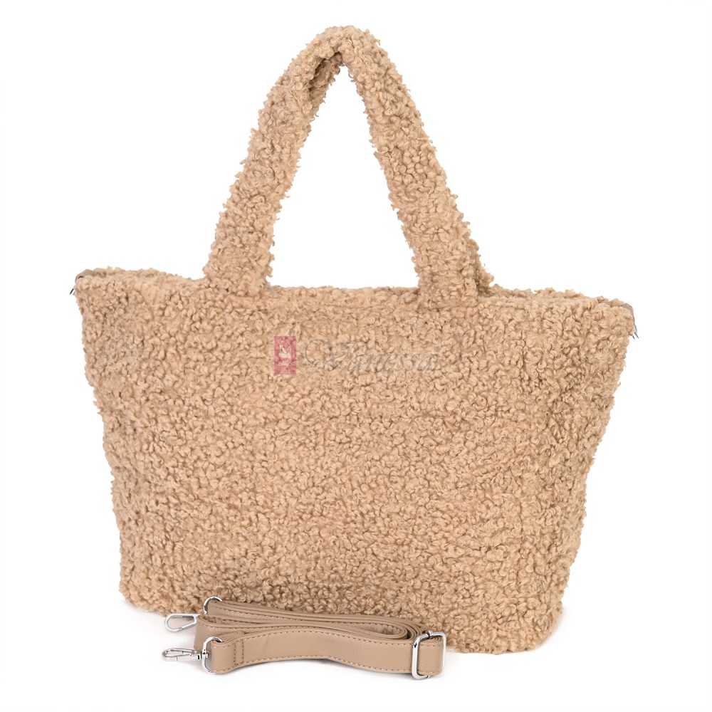 Дамска чанта от текстил, в бежов цвят. Код: 3788-30