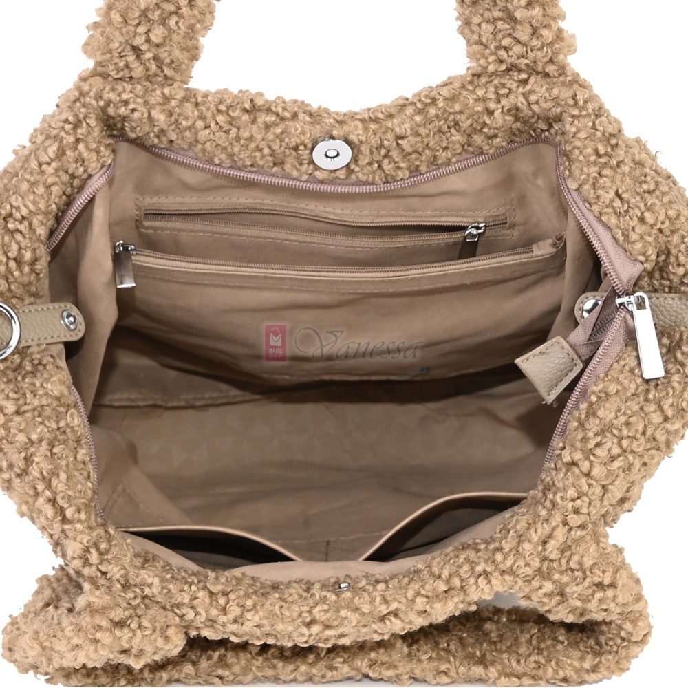 Дамска чанта от текстил, в бежов цвят. Код: 3788-30