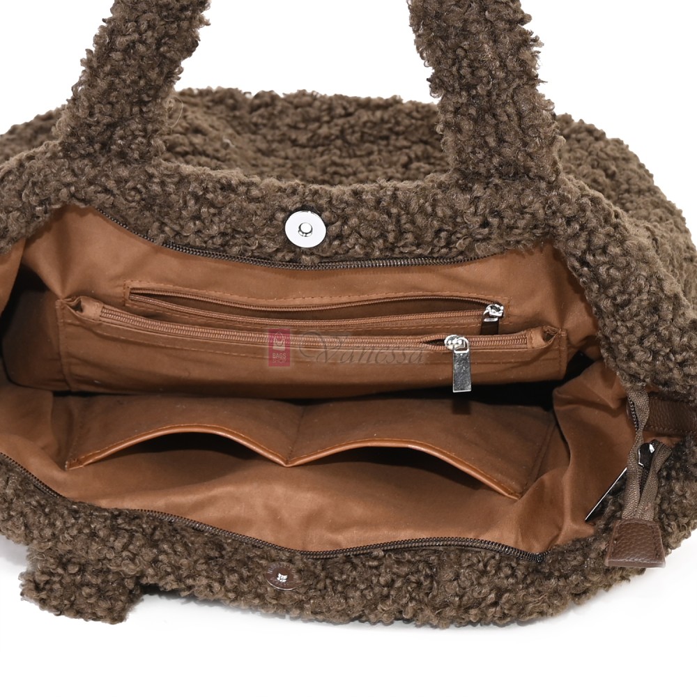 Дамска чанта от текстил, в тъмнокафяв цвят. Код: 3788-30