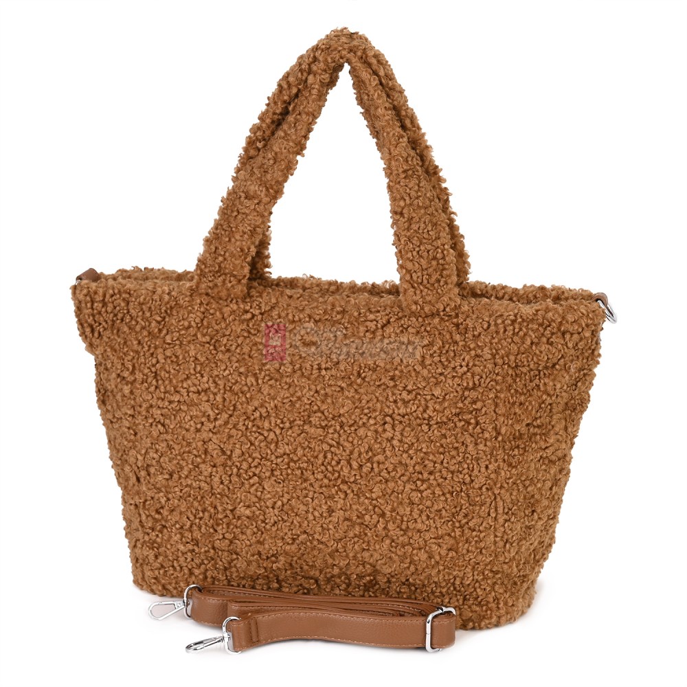 Дамска чанта от текстил, в кафяв цвят. Код: 3788-30