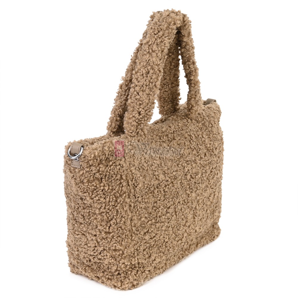 Дамска чанта от текстил, в тъмнобежов цвят. Код: 3788-30