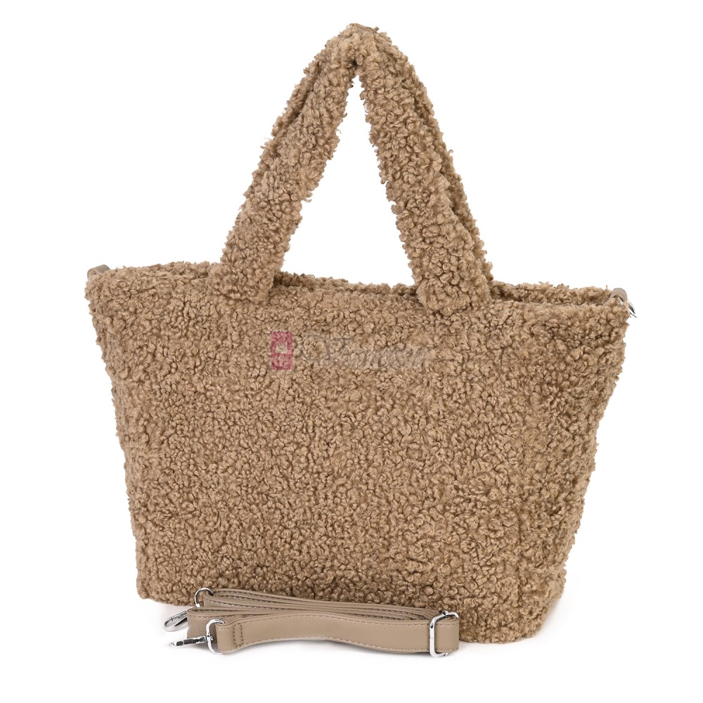 Дамска чанта от текстил, в тъмнобежов цвят. Код: 3788-30