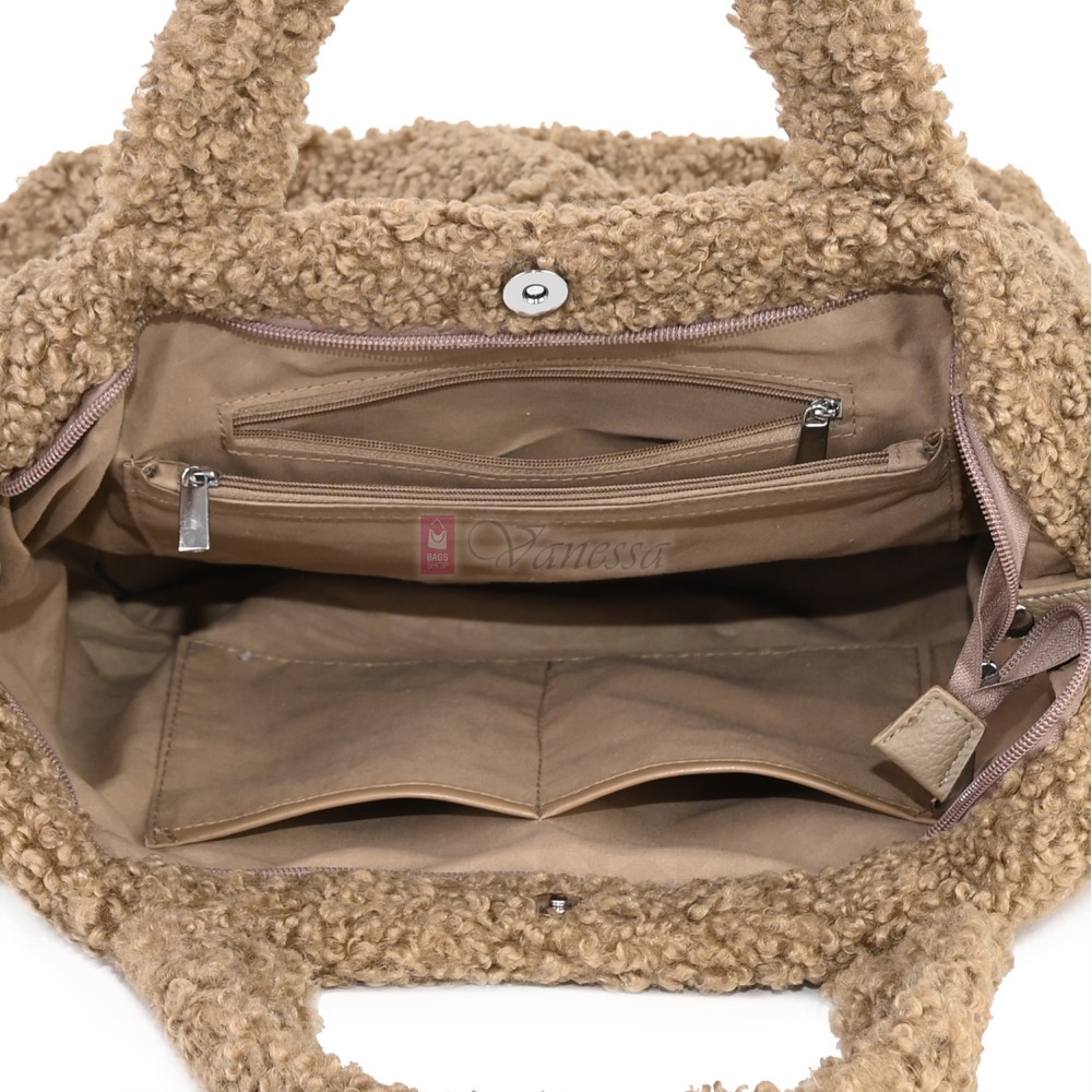 Дамска чанта от текстил, в тъмнобежов цвят. Код: 3788-30