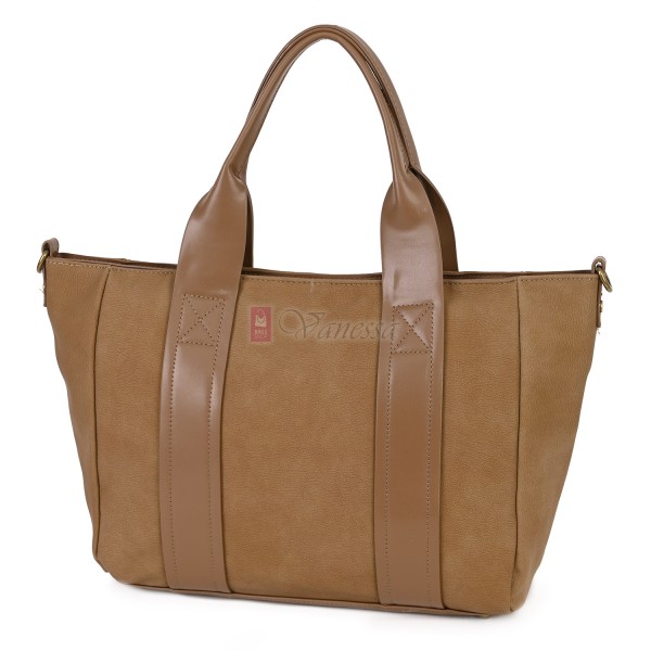 Голяма дамска ежедневна чанта от еко кожа, в бежов цвят. Код: 3792-30