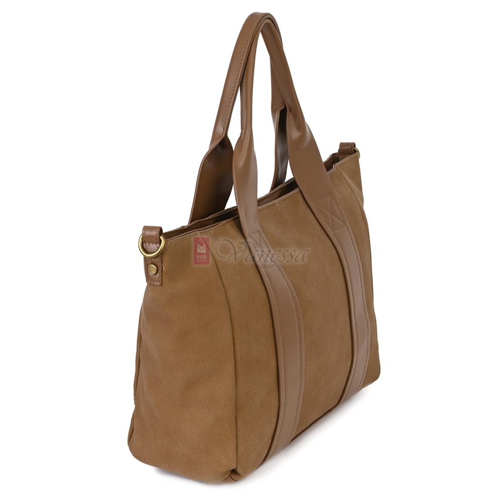 Голяма дамска ежедневна чанта от еко кожа, в бежов цвят. Код: 3792-30