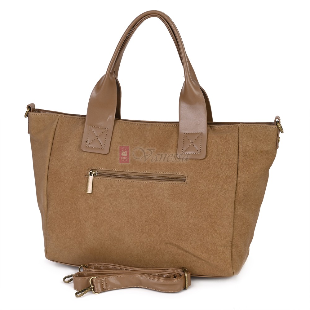 Голяма дамска ежедневна чанта от еко кожа, в бежов цвят. Код: 3792-30