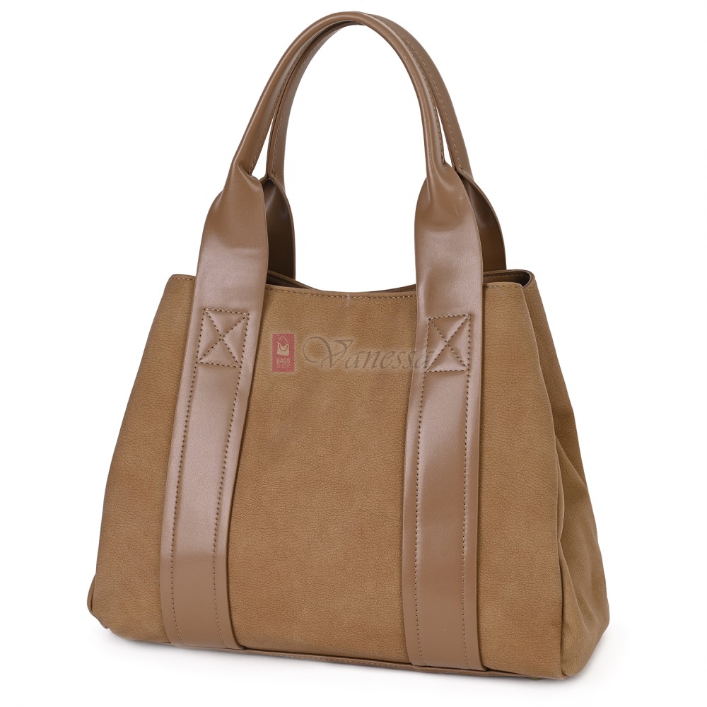 Голяма дамска ежедневна чанта от еко кожа, в бежов цвят. Код: 3792-30