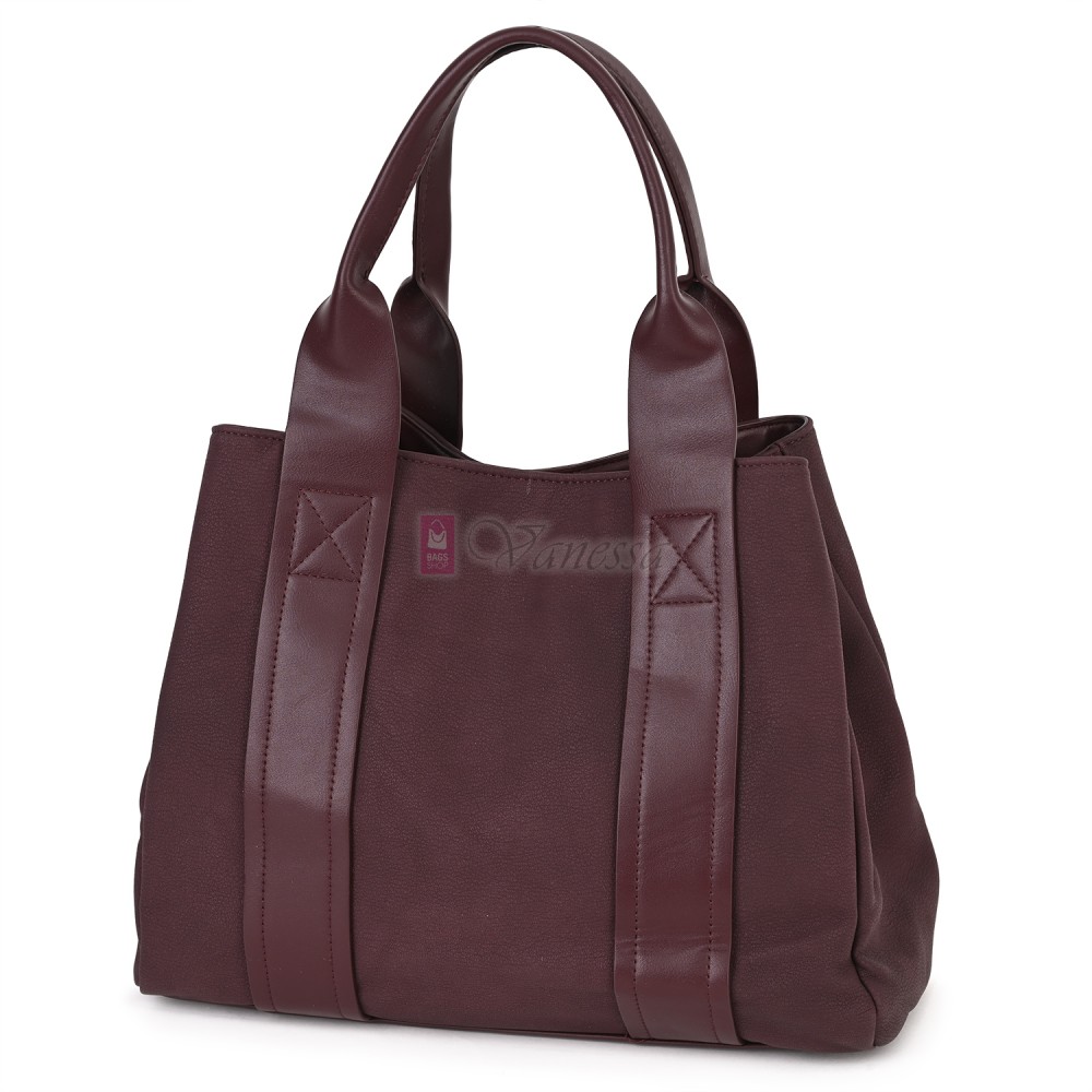Голяма дамска ежедневна чанта от еко кожа, в цвят бордо. Код: 3792-30
