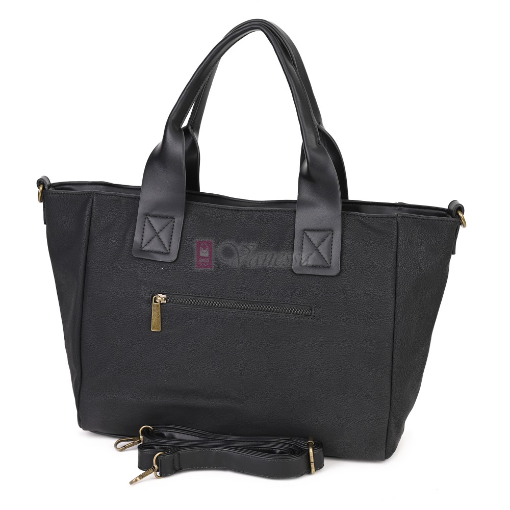 Голяма дамска ежедневна чанта от еко кожа, в черен цвят. Код: 3792-30