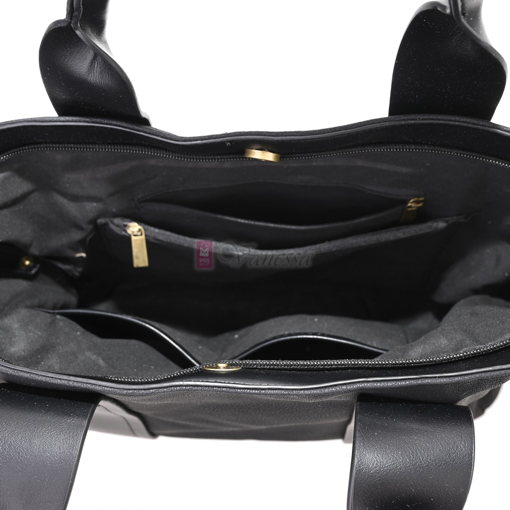 Голяма дамска ежедневна чанта от еко кожа, в черен цвят. Код: 3792-30