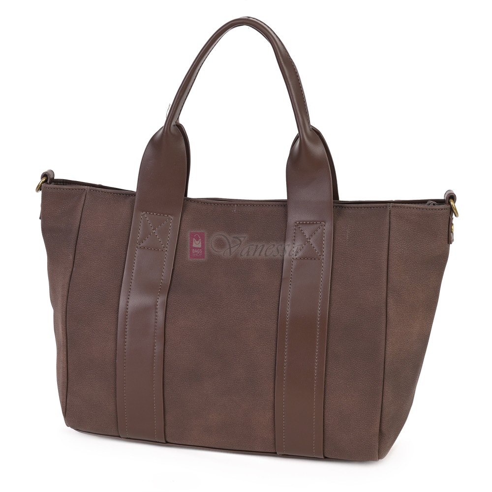 Голяма дамска ежедневна чанта от еко кожа, в тъмнокафяв цвят. Код: 3792-30