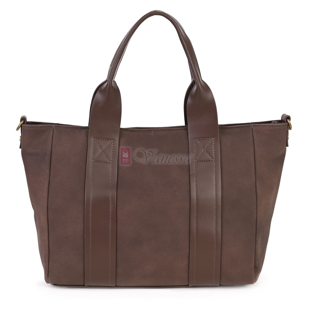 Голяма дамска ежедневна чанта от еко кожа, в тъмнокафяв цвят. Код: 3792-30