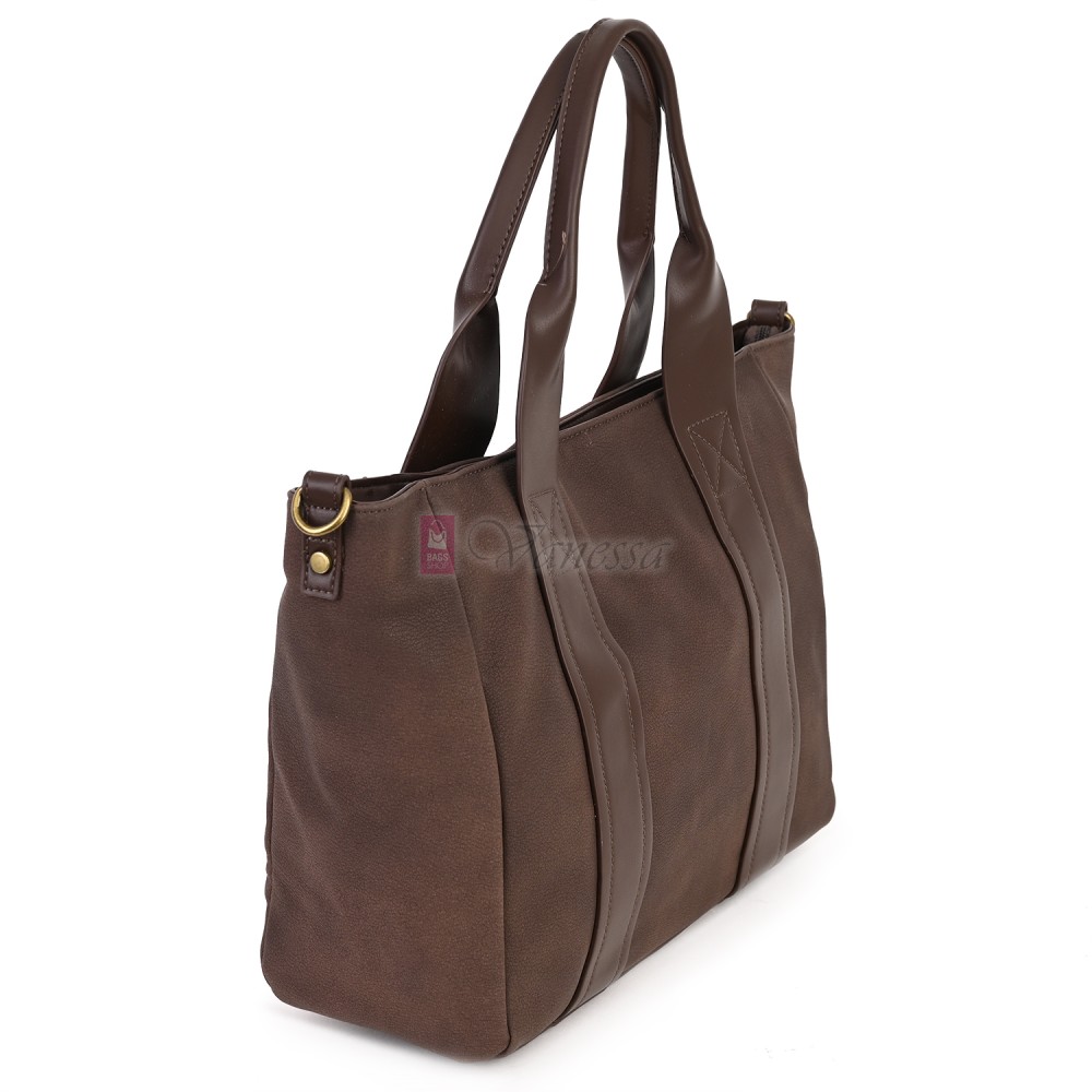 Голяма дамска ежедневна чанта от еко кожа, в тъмнокафяв цвят. Код: 3792-30