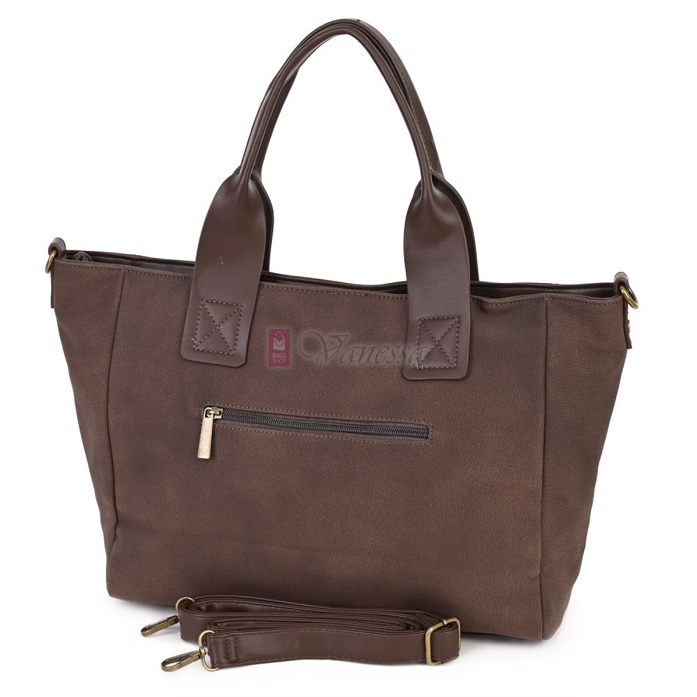 Голяма дамска ежедневна чанта от еко кожа, в тъмнокафяв цвят. Код: 3792-30