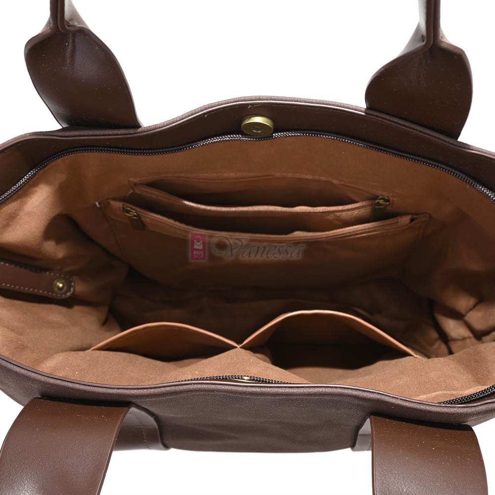 Голяма дамска ежедневна чанта от еко кожа, в тъмнокафяв цвят. Код: 3792-30