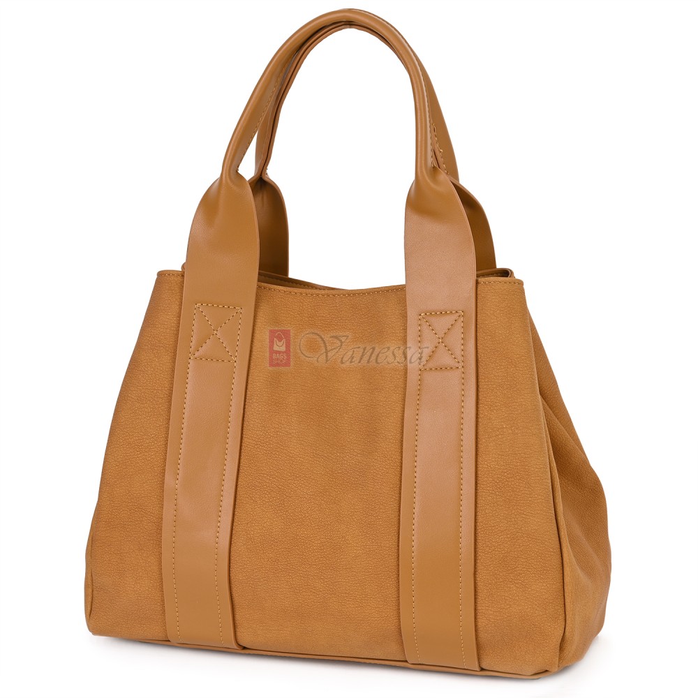 Голяма дамска ежедневна чанта от еко кожа, в жълт цвят. Код: 3792-30