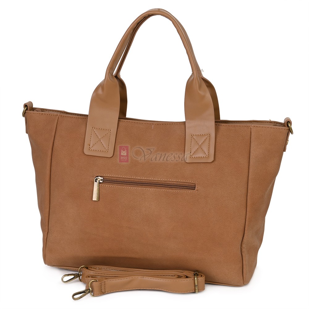 Голяма дамска ежедневна чанта от еко кожа, в кафяв цвят. Код: 3792-30