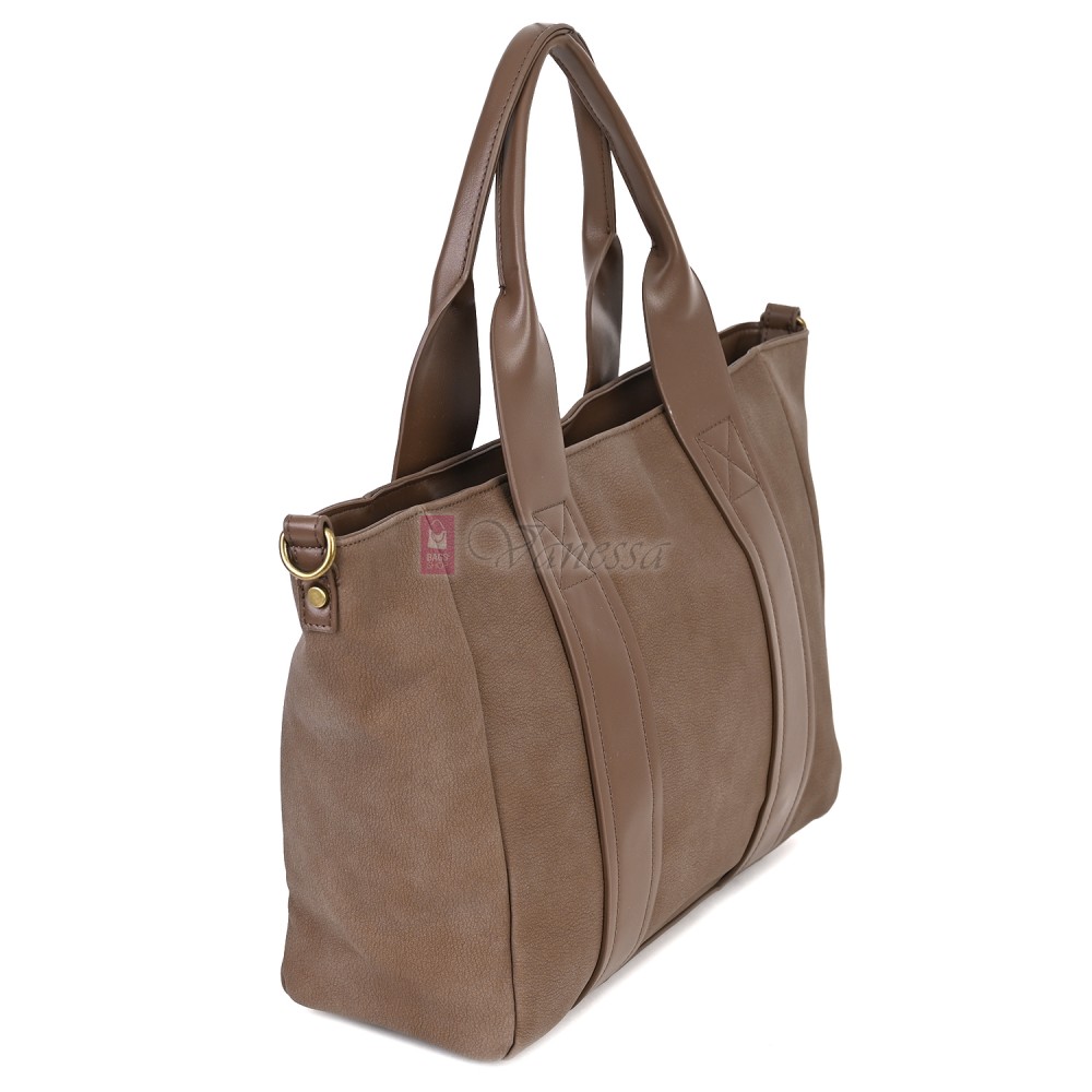 Голяма дамска ежедневна чанта от еко кожа, в тъмнобежов цвят. Код: 3792-30