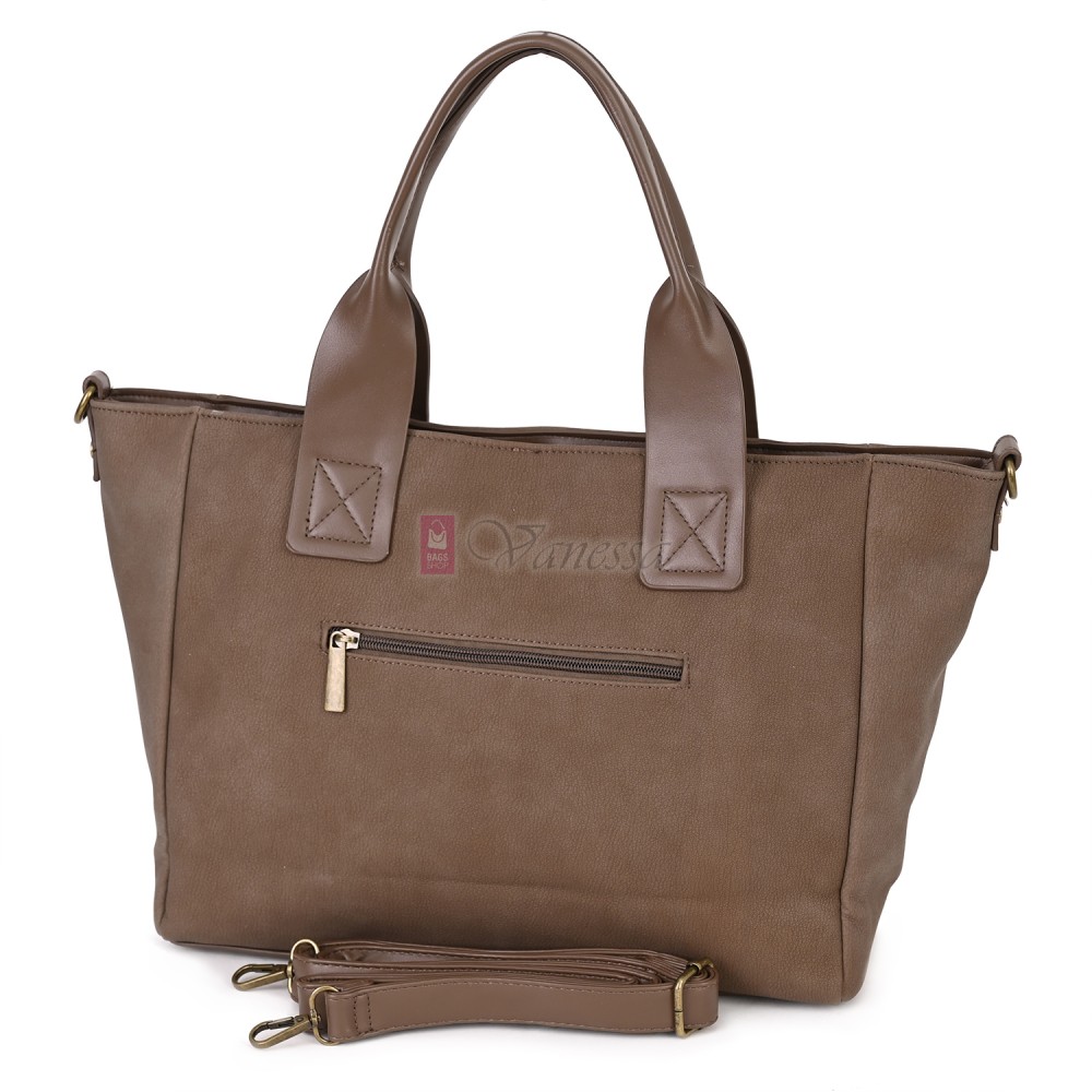 Голяма дамска ежедневна чанта от еко кожа, в тъмнобежов цвят. Код: 3792-30