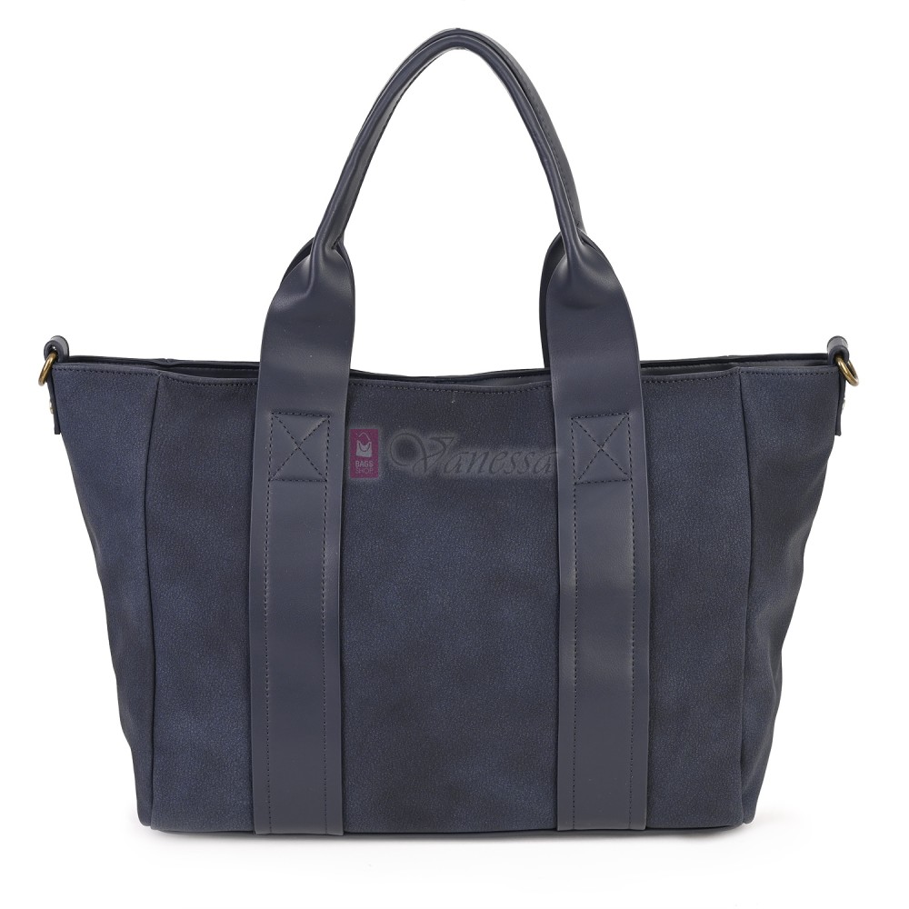 Голяма дамска ежедневна чанта от еко кожа, в тъмносин цвят. Код: 3792-30