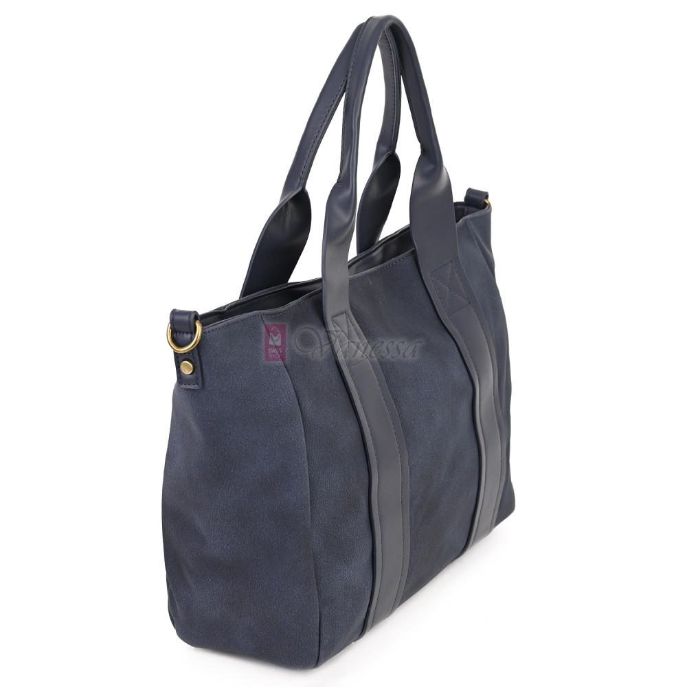 Голяма дамска ежедневна чанта от еко кожа, в тъмносин цвят. Код: 3792-30