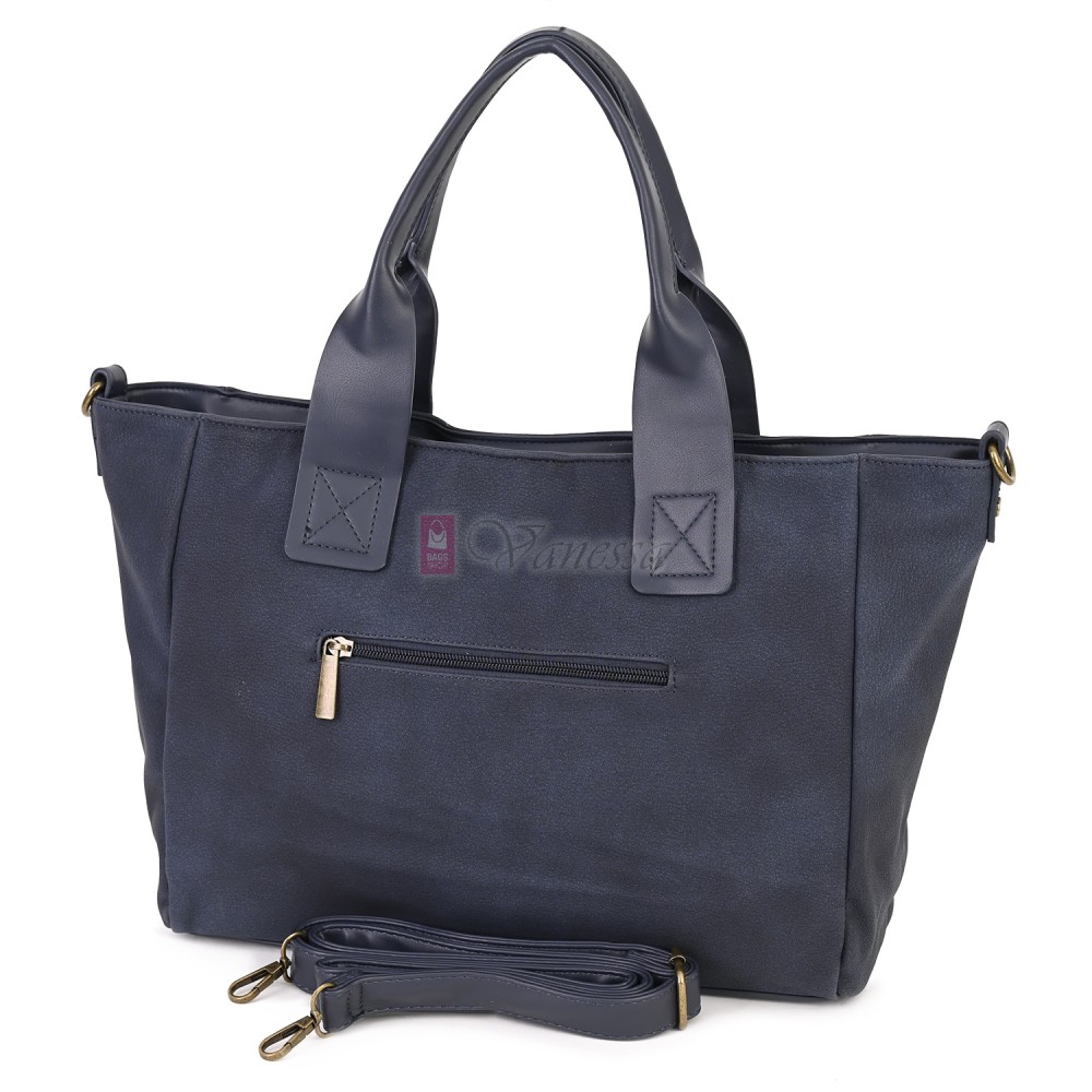 Голяма дамска ежедневна чанта от еко кожа, в тъмносин цвят. Код: 3792-30