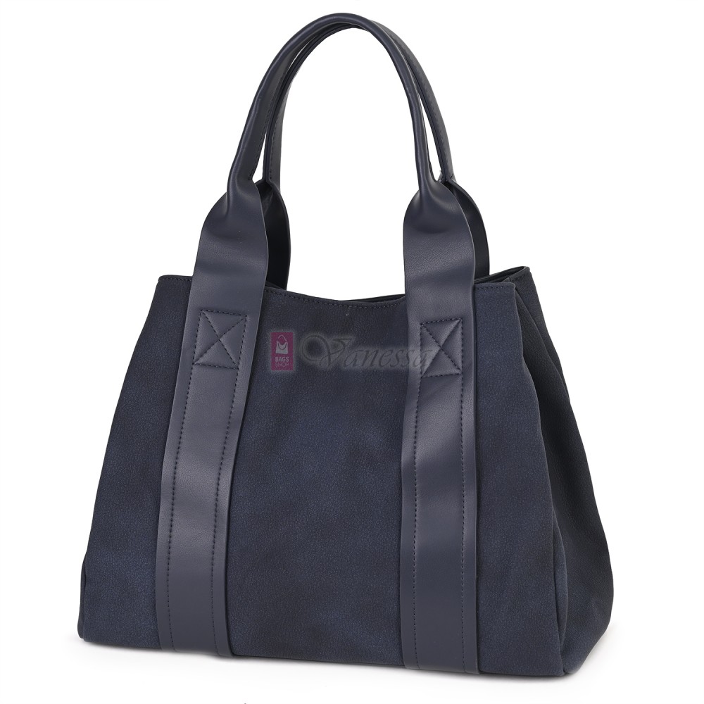 Голяма дамска ежедневна чанта от еко кожа, в тъмносин цвят. Код: 3792-30