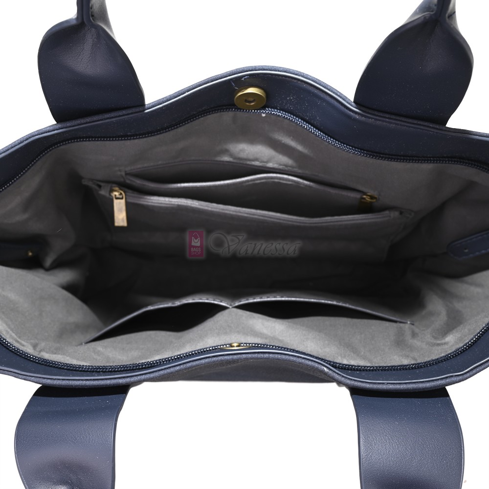 Голяма дамска ежедневна чанта от еко кожа, в тъмносин цвят. Код: 3792-30