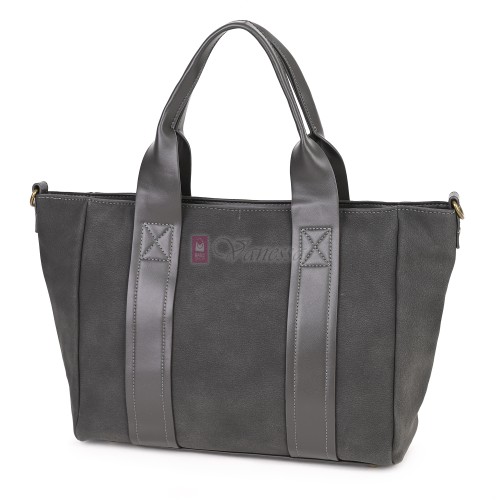 Голяма дамска ежедневна чанта от еко кожа, в сив цвят. Код: 3792-30