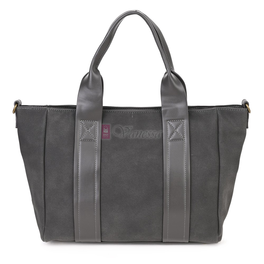 Голяма дамска ежедневна чанта от еко кожа, в сив цвят. Код: 3792-30