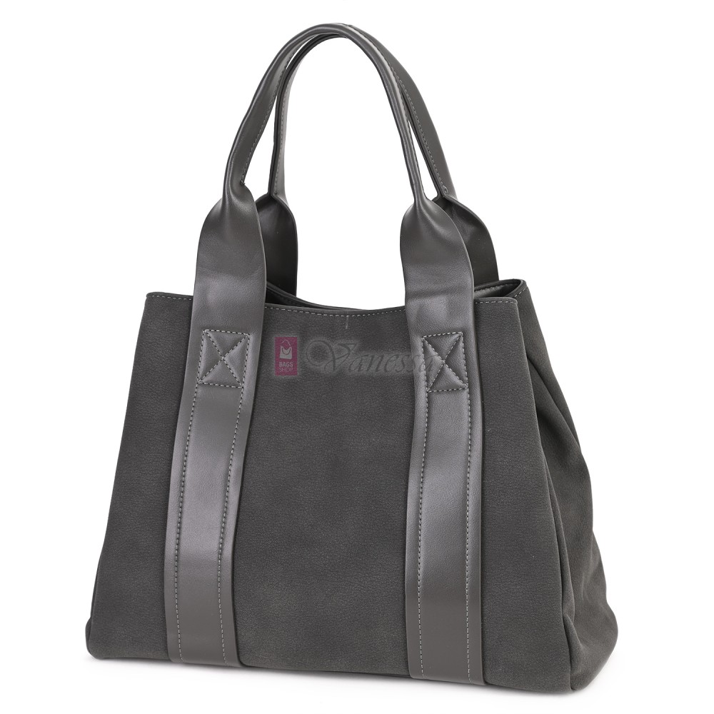Голяма дамска ежедневна чанта от еко кожа, в сив цвят. Код: 3792-30