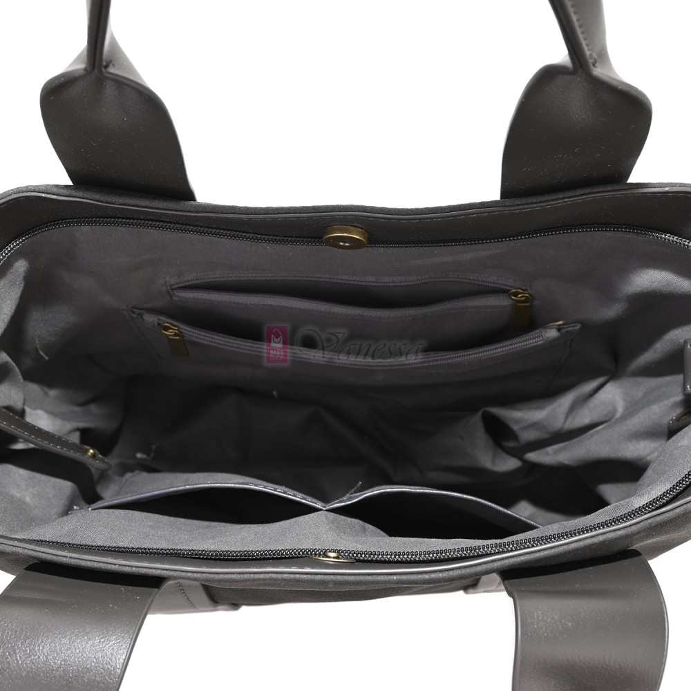 Голяма дамска ежедневна чанта от еко кожа, в сив цвят. Код: 3792-30